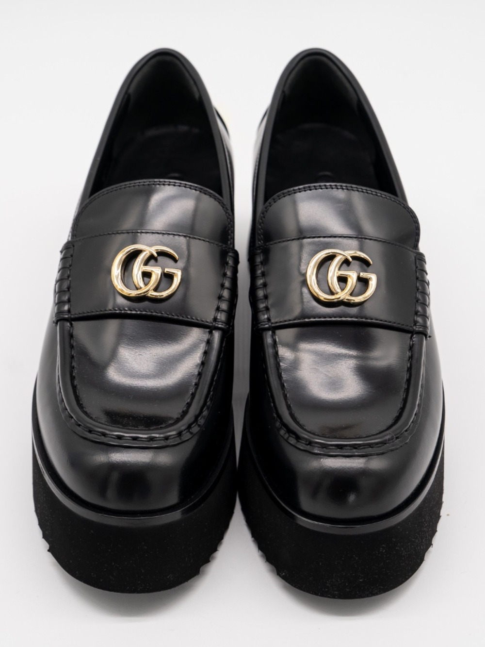 size 37.5G 7.5 US Gucci Black Leather GG Creeper Platform Loafers - Picture 3 of 10